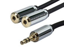 Load image into Gallery viewer, Monoprice Designed for Mobile 6ft 3.5mm Stereo Plug/Two 3.5mm Stereo Jack Cable - Black