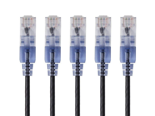 Monoprice SlimRun Cat6A Ethernet Patch Cable - Snagless RJ45  Stranded  550Mhz  UTP  Pure Bare Copper Wire  10G  30AWGÂ   5ft  Black  5-Pack