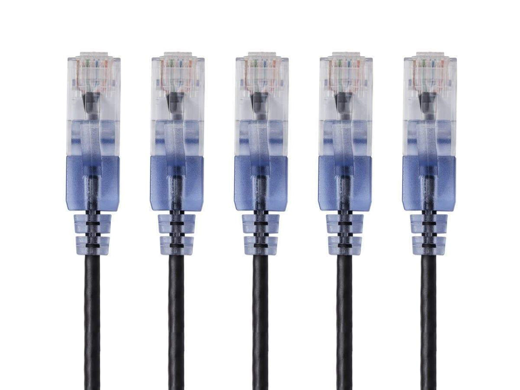 Monoprice SlimRun Cat6A Ethernet Patch Cable - Snagless RJ45  Stranded  550Mhz  UTP  Pure Bare Copper Wire  10G  30AWGÂ   5ft  Black  5-Pack