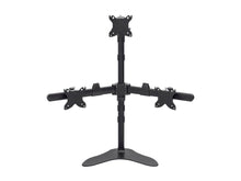 Load image into Gallery viewer, Monoprice Triple Monitor Pyramid Free Standing Desk Mount For Up to 76.2cm Monitors | Rotate 360°, Swivel ±60°, Tilt ±12°