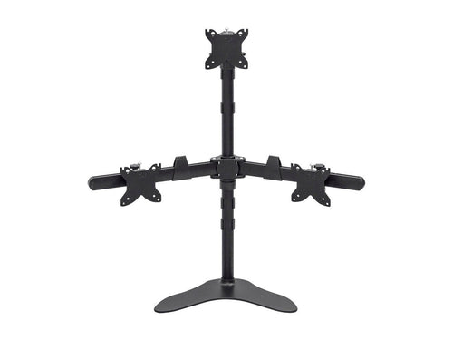 Monoprice Triple Monitor Pyramid Free Standing Desk Mount For Up to 76.2cm Monitors | Rotate 360°, Swivel ±60°, Tilt ±12°