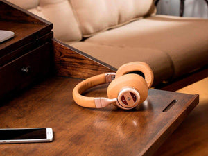 Monoprice SonicSolace Active Noise Cancelling Bluetooth Wireless Headphones, Champagne with Tan Over Ear Headphones