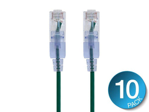 Monoprice SlimRun Cat6A Ethernet Patch Cable - Snagless RJ45  550Mhz  UTP  Pure Bare Copper Wire  10G  30AWGÂ   3ft  Green  10-Pack