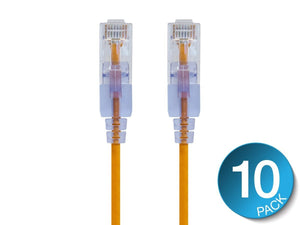 Monoprice Cat6A Ethernet Patch Cable - 0.91M (3ft) - Yellow (10-Pack) Snagless, RJ45, 550Mhz, UTP, Pure Bare Copper Wire, 10G, 30AWG - SlimRun Series