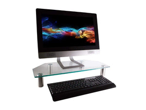 Workstream by Monoprice Corner Multimedia Desktop Monitor Stand  Clear Glass