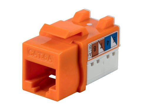 Monoprice Cat6A 90 Degree Unshielded Punch Down Keystone Jack, Dual Type IDC, 25 Pack, Orange