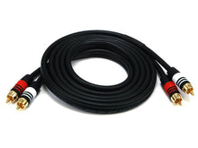 Load image into Gallery viewer, Monoprice Premium 2 RCA Plug/2 RCA Plug Cable - Black, M/M, 22AWG Conductor, Gold Plated Connector