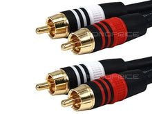 Load image into Gallery viewer, Monoprice Premium 2 RCA Plug/2 RCA Plug Cable - Black, M/M, 22AWG Conductor, Gold Plated Connector