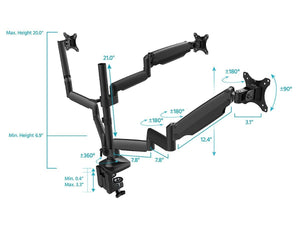 Monoprice Triple Monitor Gas Spring Mount For Up to 81.2cm Screens, Fully Adjustable Center Mount high-strength steel and aluminum structural components - Workstream Collection