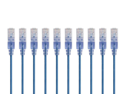 Monoprice SlimRun Cat6A Ethernet Patch Cable - Network Internet Cord - 0.60 Meters (2ft) Blue, RJ45, Stranded, UTP, Pure Bare Copper Wire, 30AWG 10-Pack