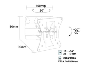 Monoprice Tilt TV Wall Mount Bracket  For TVs 13in to 27in  Max Weight 66lbs  VESA Patterns Up to 100x100  Works with Concrete & Brick