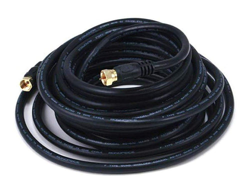 Monoprice 7 Meters (25ft) Black, RG6 (18AWG) 75Ohm  Quad Shield  CL2 Coaxial Cable with F Type Connector