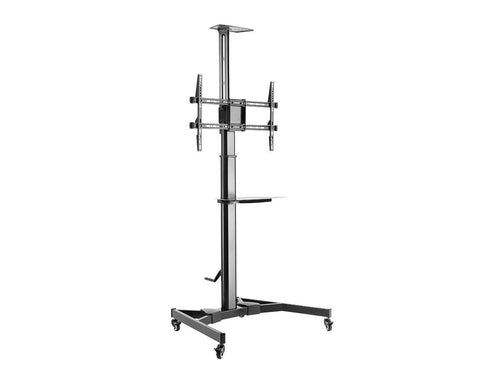 Premium Height adjustable TV Display Cart For Displays Max 50 Kgs With Portrait-to-Landscape Rotation, Hand Crank Height Adjustment, Cable Management