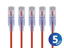 Load image into Gallery viewer, Monoprice Cat6A Ethernet Network Patch Cable - 7 Meters (25 Ft) Red | 5-Pack, 10G - SlimRun Series