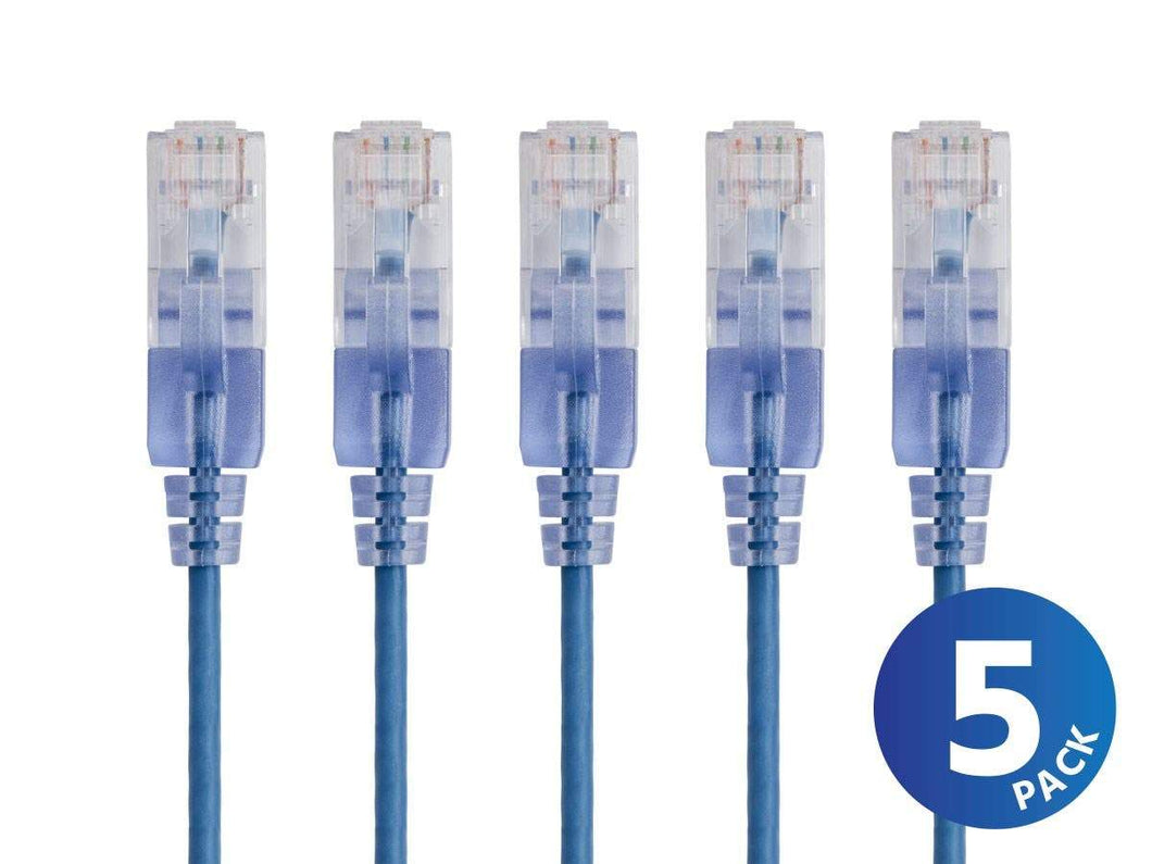 Monoprice Cat6A Ethernet Network Patch Cable - 9 Meters (30 Ft) Blue | 5-Pack, 10G - SlimRun Series