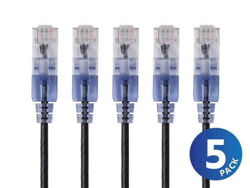 Monoprice 5-Pack  SlimRun Cat6A Ethernet Network Patch Cable  10G - 30ft Black