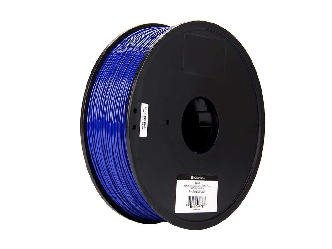 Monoprice Premium 3D Printer Filament PETG - Solid Blue - 1kg Spool, 1.75mm Thick | FDA Food Grade | Ideal for Utensils & Dishware | for All PETG Compatible Printers