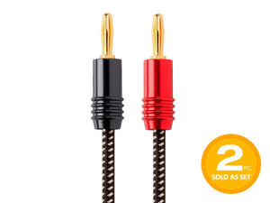 Monoprice Premium Braided Speaker Wire 14AWG - 1.8 Meters (6 Ft) - 2 Pack With Gold Plated Banana Plug Connectors - Affinity Series