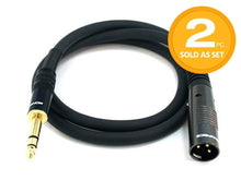 Load image into Gallery viewer, 3ft Premier Series XLR Male to 1/4inch TRS Male 16AWG Cable (Gold Plated)  2 Pack