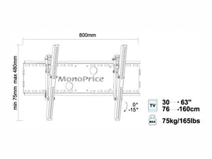 Tilt Wall Mount - Black For Extra Large Screen, Supports Up to 177cm TVs Displays, With 75Kg Max Weight, 100x100 to 750x450, UL Certified - Titan Series