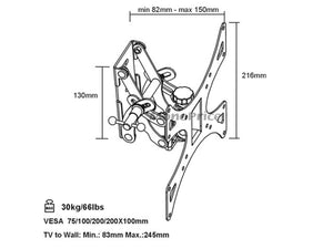 Monoprice Full-Motion Articulating TV Wall Mount Bracket For TVs Up to 106.7cm, Max Weight 30Kg, Extension Range of 8.3cm to 14.7cm, VESA Patterns Up to 200x200