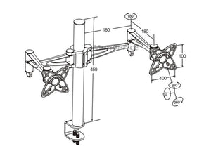 3-Way Adjustable Tilting DUAL Desk Mount Bracket for LCD LED (Max 33Lbs, 10~23inch) - Black