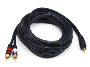 Monoprice 10ft Premium 3.5mm Stereo Male to 2RCA Male 22AWG Cable (Gold Plated) - Black