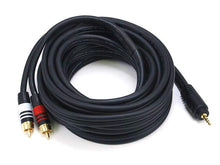 Load image into Gallery viewer, Monoprice 15ft Premium 3.5mm Stereo Male to 2RCA Male 22AWG Cable (Gold Plated) - Black