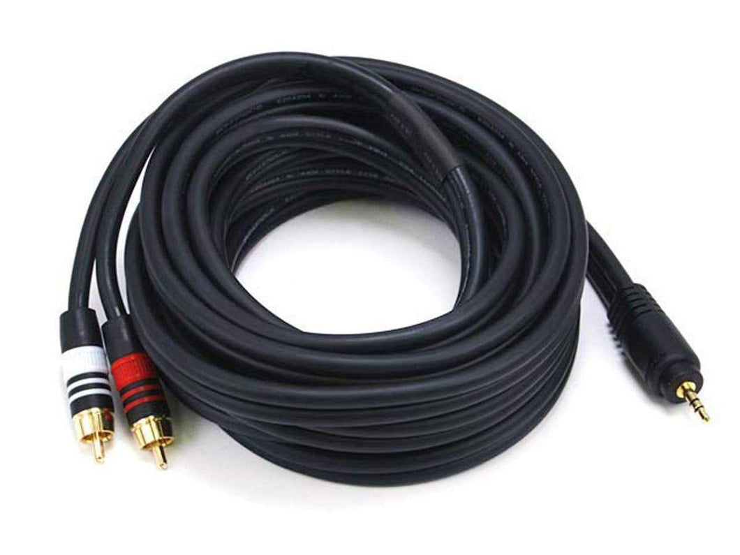 Monoprice 15ft Premium 3.5mm Stereo Male to 2RCA Male 22AWG Cable (Gold Plated) - Black