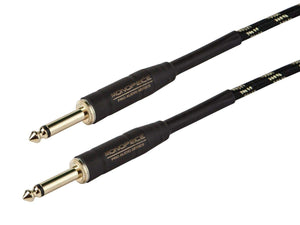 Monoprice 10ft Cloth Series 1/4 inch TS Male 20AWG Instrument Cable - Black & Gold