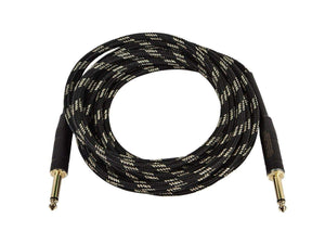 Monoprice 10ft Cloth Series 1/4 inch TS Male 20AWG Instrument Cable - Black & Gold