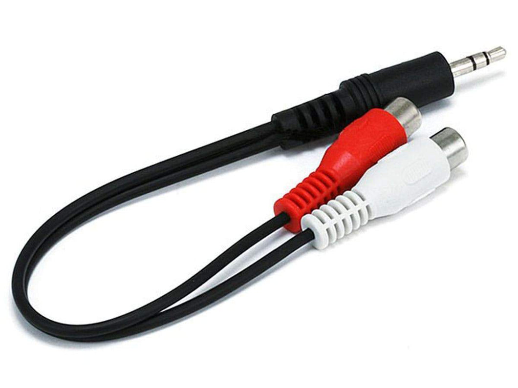 Monoprice 6in 3.5mm Stereo Plug to 2 RCA Jack Cable  Black