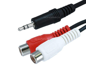 Monoprice 6in 3.5mm Stereo Plug to 2 RCA Jack Cable  Black