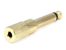 Load image into Gallery viewer, Monoprice Metal 1/4in (6.35mm) TS Mono Plug to 3.5mm TRS Stereo Jack Adapter  Gold Plated