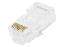 Load image into Gallery viewer, Monoprice 8P8C RJ45 Modular Plugs For Stranded Cat5/Cat5e Ethernet Cable (100pcs/pack) Gold Plated Contacts, Clear Plastic Housing