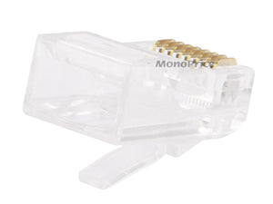 Monoprice 8P8C RJ45 Modular Plugs For Stranded Cat5/Cat5e Ethernet Cable (100pcs/pack) Gold Plated Contacts, Clear Plastic Housing