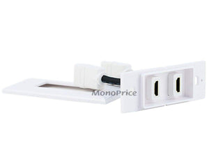 Monoprice 2-port 2-piece Inset Wall Plate with 4in Built-in Flexible High Speed HDMI Cable With Ethernet, White