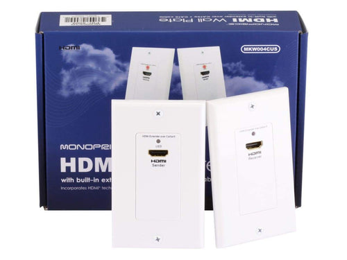 Monoprice HDMI Over Cat5e / Cat6 Extender Wall Plate (Pair), Single Port (1P), White