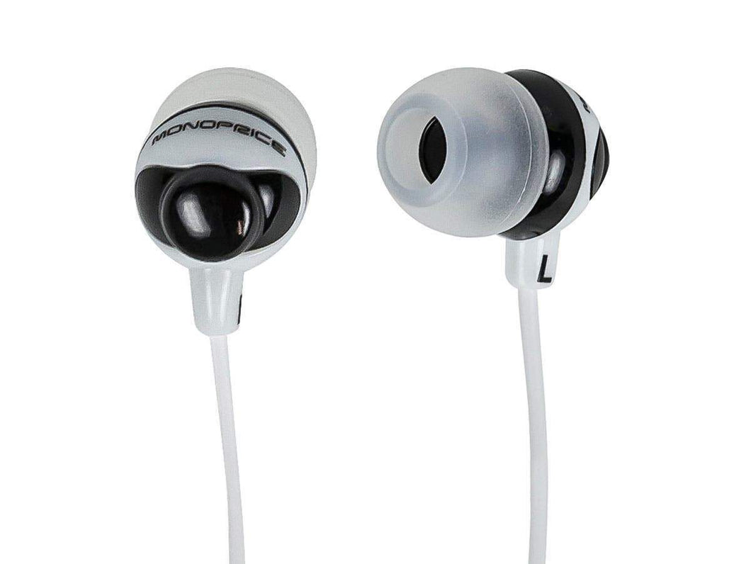 Monoprice Button Design Noise Isolating Earbuds Headphones - Black & White